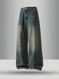 men's vintage wash pocket wide leg jeans, men's jeans, loose casual comfy denim pants for daily wear, woven bottoms for all seasons, baggy jeans for men , pants for men, cotton, washed jeans, menswear, relaxed jeans, barrel jeans men, western relax jeans
