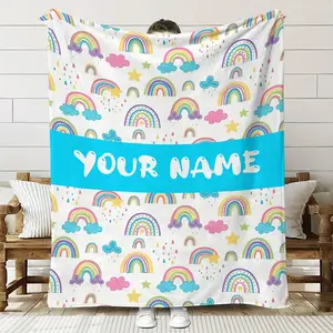 Customize Your Own Rainbow Blanket with Text, a Soft And Cozy Flannel Throw, Perfect for Napping, Suitable for The Sofa, Bed, Office, Outdoor Travel, And Camping, Making It an Ideal Gift for Family And Friends