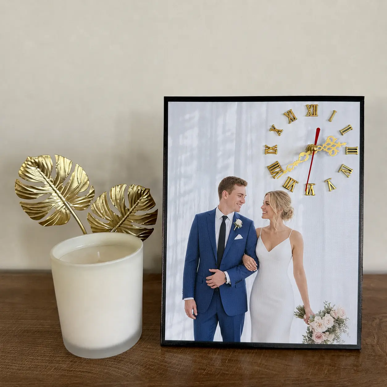 Personalized Photo Clock - Custom Home Decor Clock for Couple, Romantic Wedding, Anniversary Gifting