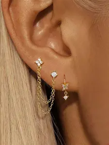 Women's Fashion Simple Four-Leaf Clover Earrings Set, Casual Style Copper Studs, All Seasons Jewelry, 2 Pcs Pack