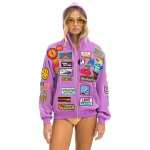 VINTAGE PATCH ZIP HOODIE RELAXED - NEON PURPLE
