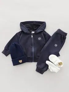Kids 2PCS Set with Hoodie, Simple Letter Embroidery Long Sleeve Top and Pants, Comfortable for Boys and Girls, Casual Set
