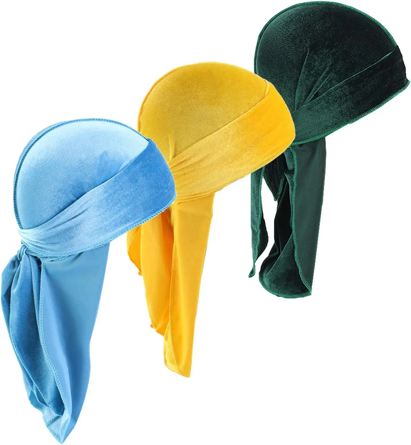 Durags Doo Rag Dew Rags for Men 360 Waves 3Pack Velvet Durags Headwear Skull Hat Headwraps for Men Women