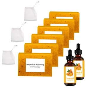 Turmeric Soap & Essential Oil Set, 6 Counts Turmeric Soap & 2 Counts Essential Oil & 3 Counts Soap Saver, Daily Skin Care Set for Men & Women, Cleanser