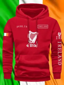 Men's Irish Style Hoodie, Dublin & Ireland Print Thick Sweatshirt, St Patrick's Day Pullover, Sporty Outdoor Casual Wear