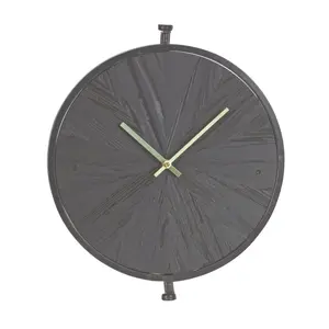 360 stand Modern Round Solid Wood Analog Wall Clock, 2 in. Black Home Decor Clock
