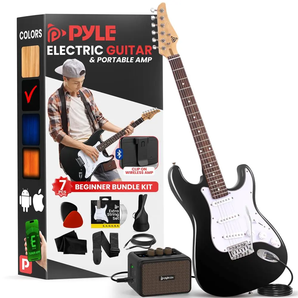 Unisex Beginner 6-String Paulownia Wood Electric Guitar Kit - Black, 24.7in Scale, 22 Frets, 39.2x12.8x1.7in Size, Single Coil Pickup, Portable, 5W Amplifier, Adjustable Rotary Controls, 5.3 Lbs., Allen Key, 6 ABS Picks, 39.3in Cable, Enhanced Sound, St S