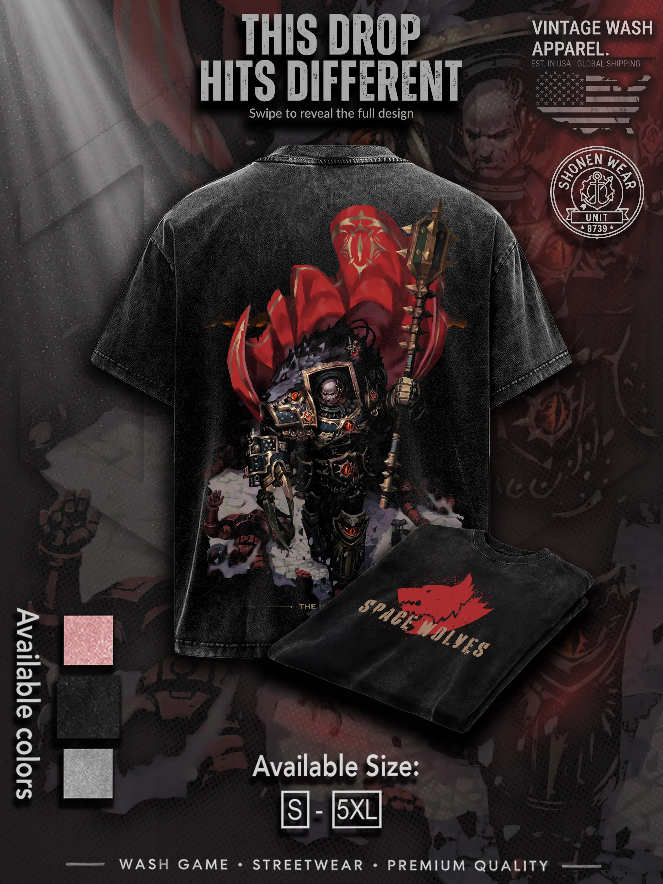 Warhammer 40K “The Horus Heresy - Space Wolves”  Vintage Washed Tee Retro Oversized T-Shirts Inspired by Iconic Factions and Heroes, Premium Heavy Cotton, Perfect for Wargame Fans, Sci-Fi Lovers