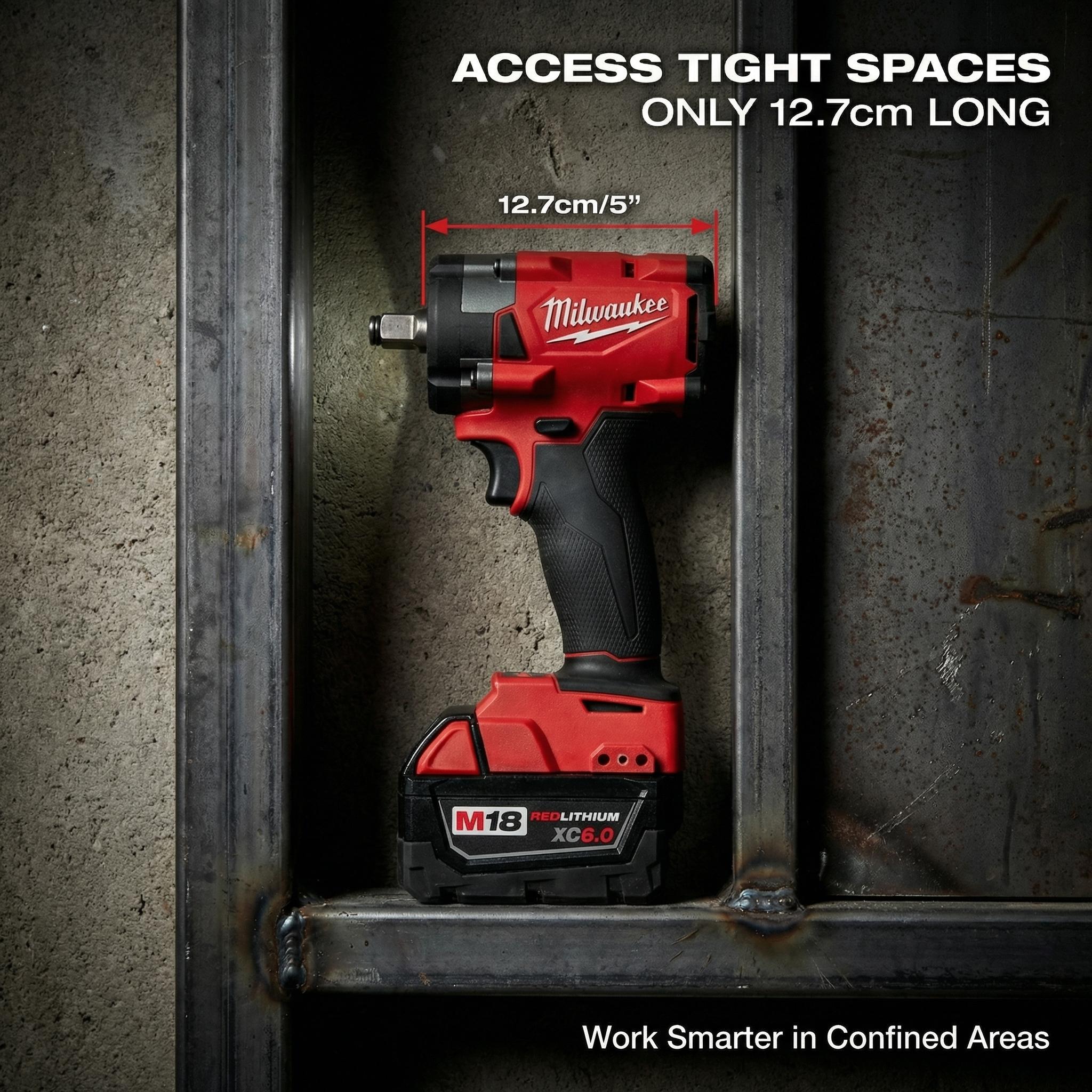 Milwaukee FIW212 1/2" Compact Impact Wrench – 0-2400 RPM, 0-3500 IPM, 300Nm Breakaway Torque – Built for Tight Engine Bays & Assembly Work with 18V Lithium-Ion Battery