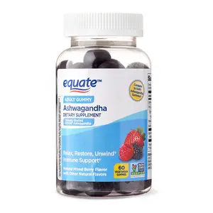 Equate Ashwagandha KSM-66 Non-GMO Gummies 60 Count Mixed Berry Flavor for Relaxation & Immune Support Adult Dietary Supplement