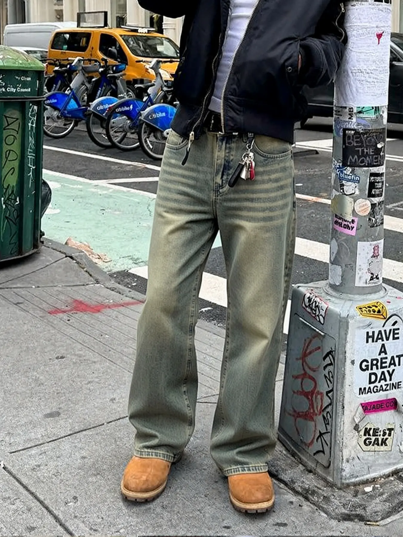 Men's Vintage Washed Classic Loose Fit Denim Jeans, Pocket, Urban Street Style Streetwear, Loose Street Fashion, Casual Daily Wear, Natural Waist, Zipper Fly, All Seasons, Pants, Plain Jeans Pants