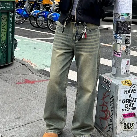 Men's Vintage Washed Classic Loose Fit Denim Jeans, Pocket, Urban Street Style Streetwear, Loose Street Fashion, Casual Daily Wear, Natural Waist, Zipper Fly, All Seasons, Loose Jeans Trousers, Pants, Plain Jeans Pants