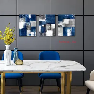 3-Piece Set, Teal and Navy Blue Brushstroke Abstract Art Posters Printed Canvas Art Modern Wall Decor Living Room Decor Hanging Wall Art High Definition, Waterproof, Artistic, Frameless, Unframed Art Print