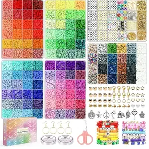 Jewelry 20,000 Pcs Clay Beads Bracelet Making Kit, 120 Colors 6 Boxes Polymer Beads Spacer Heishi Beads & Jewelry Kit with Pendant Charms Elastic Strings, Crafts Gift for Kids Adults