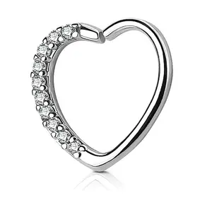Brass Lined CZ Heart Ear Cartilage Daith Hoop Rings