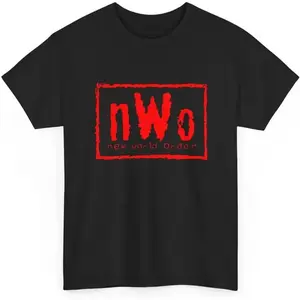 NWO New World Order Red Graphic Tee Heavyweight Cotton Vintage Washed Oversized Classic Pro Wrestling Aesthetic Wrestler Cosplay Streetwear Unisex Short Sleeve Crew Neck Casual Top Retro Sports Fan Design Soft Breathable Daily Fashion Trendy Leisure Outfi
