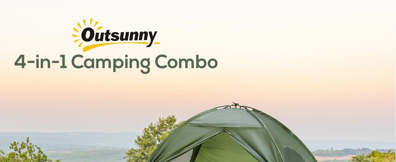 Outsunny 1/2 Person Foldable Camping Cot with Tent, Bedspread, Thick Air Mattress, 4-In-1 Elevated Camping Bed for Outdoor Hiking, Picnic, Travel