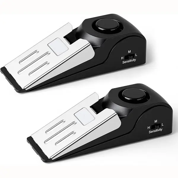 2 Pack Door Stop Alarm, Door Stopper with 120DB Security Alarm, Floor Wedge Door Stop Siren, Door Security Devices for Traveling, Apartment, Hotel and Home, Black