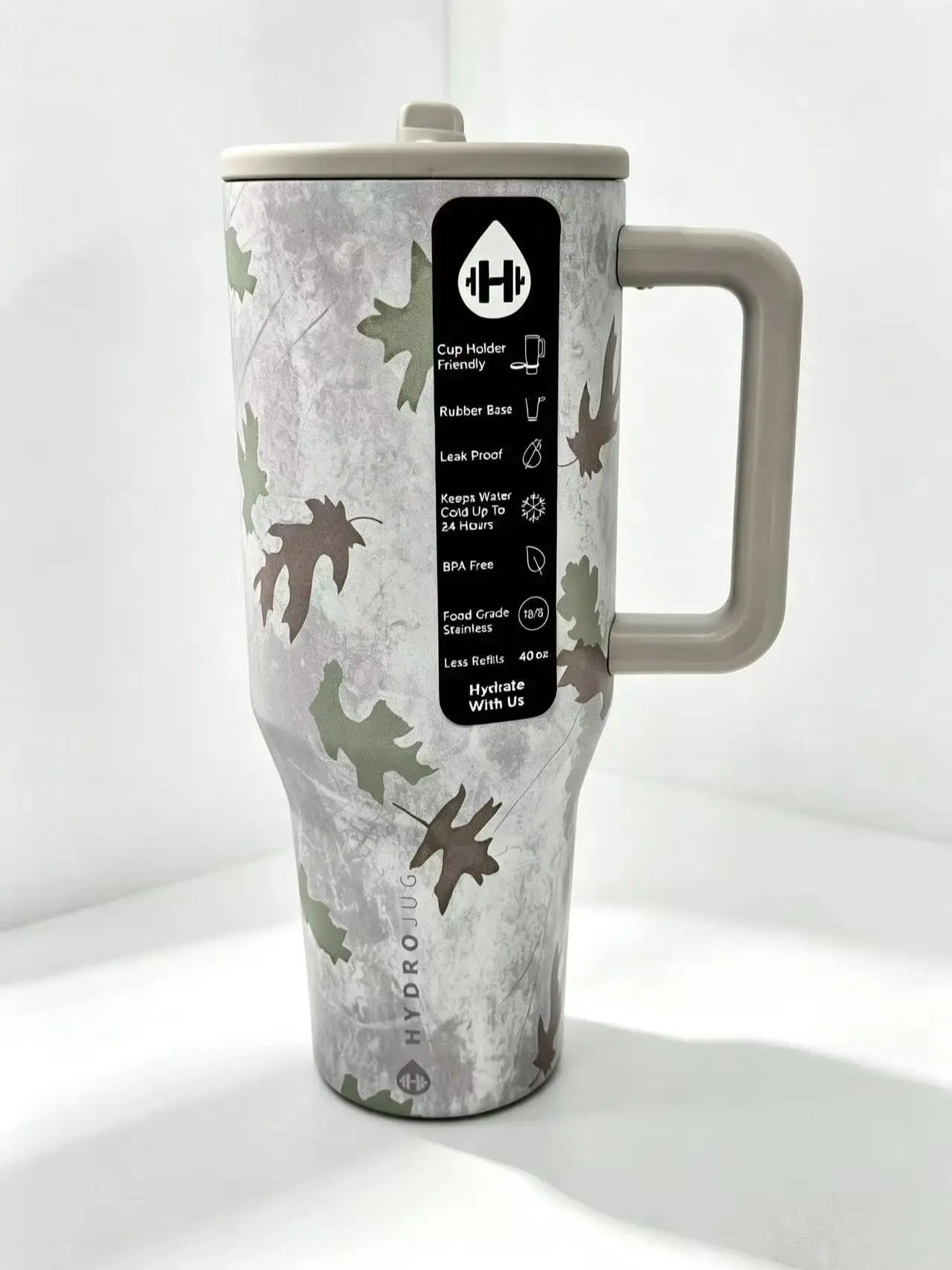 HydroJug 40oz Maple Leaf Portable Traveler Tumbler - Double Wall Vacuum Insulated Stainless Steel Flask, Leak-Proof, Cup Holder Friendly, Non-Slip Rubber Base, BPA-Free for Gym, Travel, Outdoor Adventures Drinkware