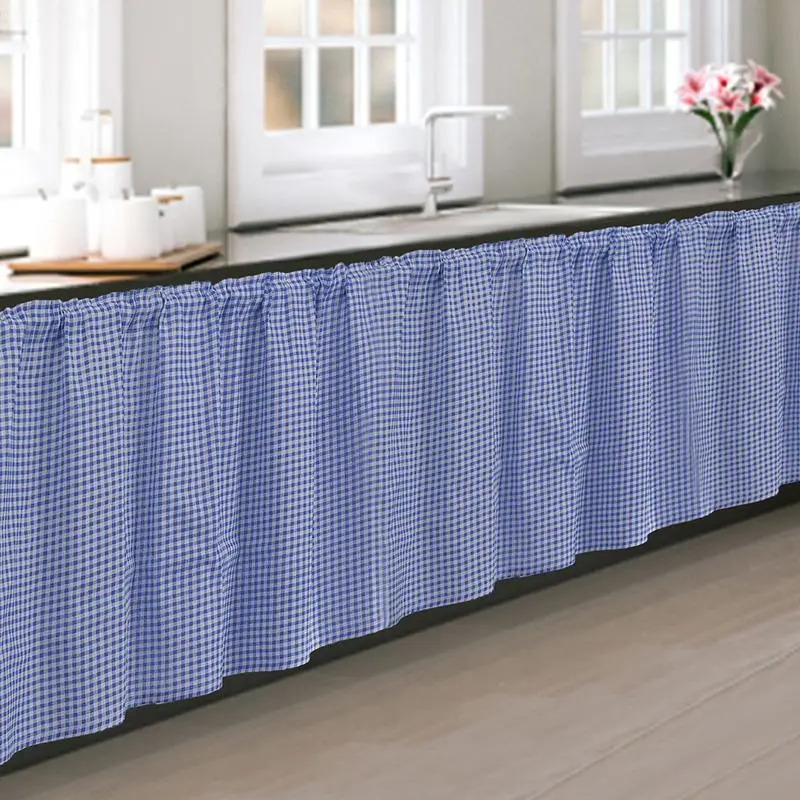 Gingham Pattern Kitchen Cabinet Curtain, 1 Count Self Adhesive Punch Free Cabinet Curtain, Household Curtain for Home Kitchen Living Room, Easy Install Curtain, Kitchen Curtains