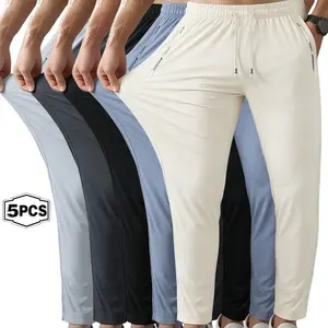 Summer Atmosphere: Popular Ice Silk Pants, Versatile, Loose, UV resistant Casual Pants for Men, Lightweight, Breathable, Moisture Absorbing, Wide Leg Pants for Men, Quick drying, Elastic Sports Pants