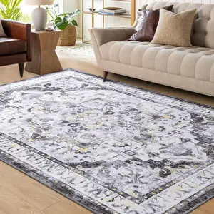 6x9 Feet Machine Washable Vintage Area Rug for Living Room,Bedroom,Low Pile Rug,Non-Slip Backing, Non-Shedding Rug,Indoor Retro Carpet for Kitchen,Dining Room,Home Décor,Green, Cyan, Beige, Grey, Blue,5x7,6x9 Feet