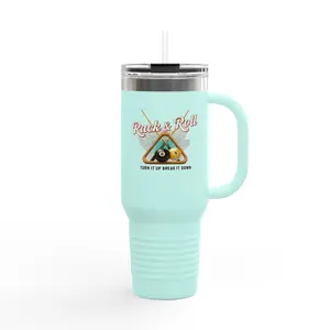 Rack & Roll v2 40oz Insulated Travel Mug – Pool Cue Billiards Design,