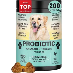 Probiotics for Dogs Gut Digestive Health Probiotic Chew for Dogs Digestive Enzymes Relieve Diarrhea Immunity Oral Problems Itching Constipation Prebiotics Dog Probiotics 200 Tablets Chicken Flavor