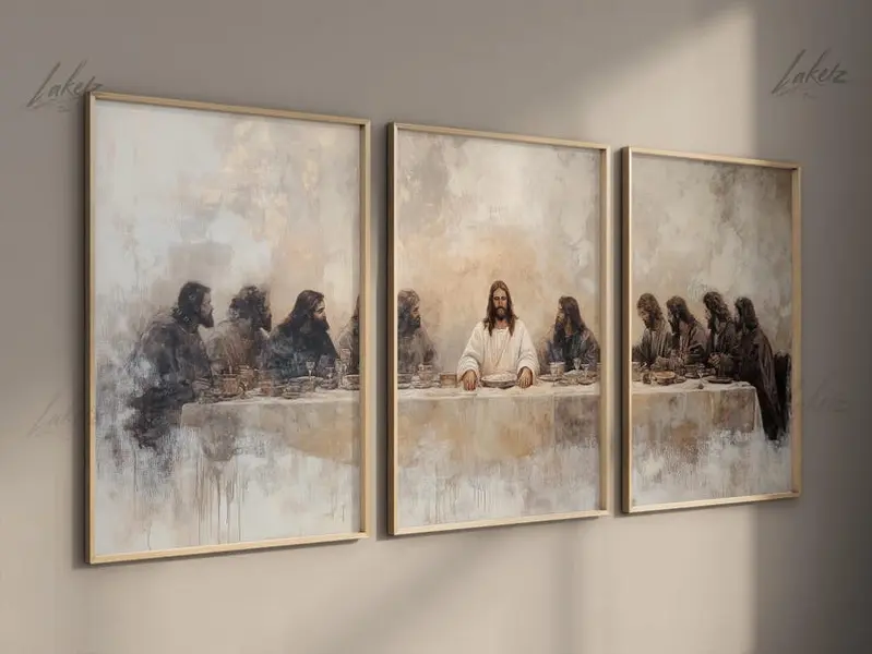 LakelzDecor The Last Supper Oil Painting Printable, Jesus Set of 3 Poster Print Unframed, Leonardo Da Vinci Parable LDS Bible Renaissance Christian Faith Shepherd