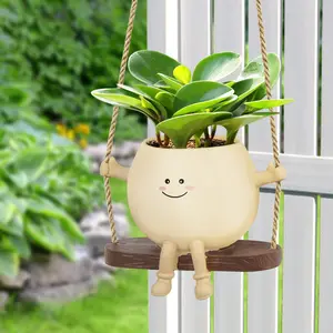 Cute Hanging Plant Pot with Smiley Face Design, High-Quality Resin, Drainage Holes, Perfect for Indoor & Outdoor Decoration, DIY Fun for Home & Garden, Ideal Gift for Plant Lovers