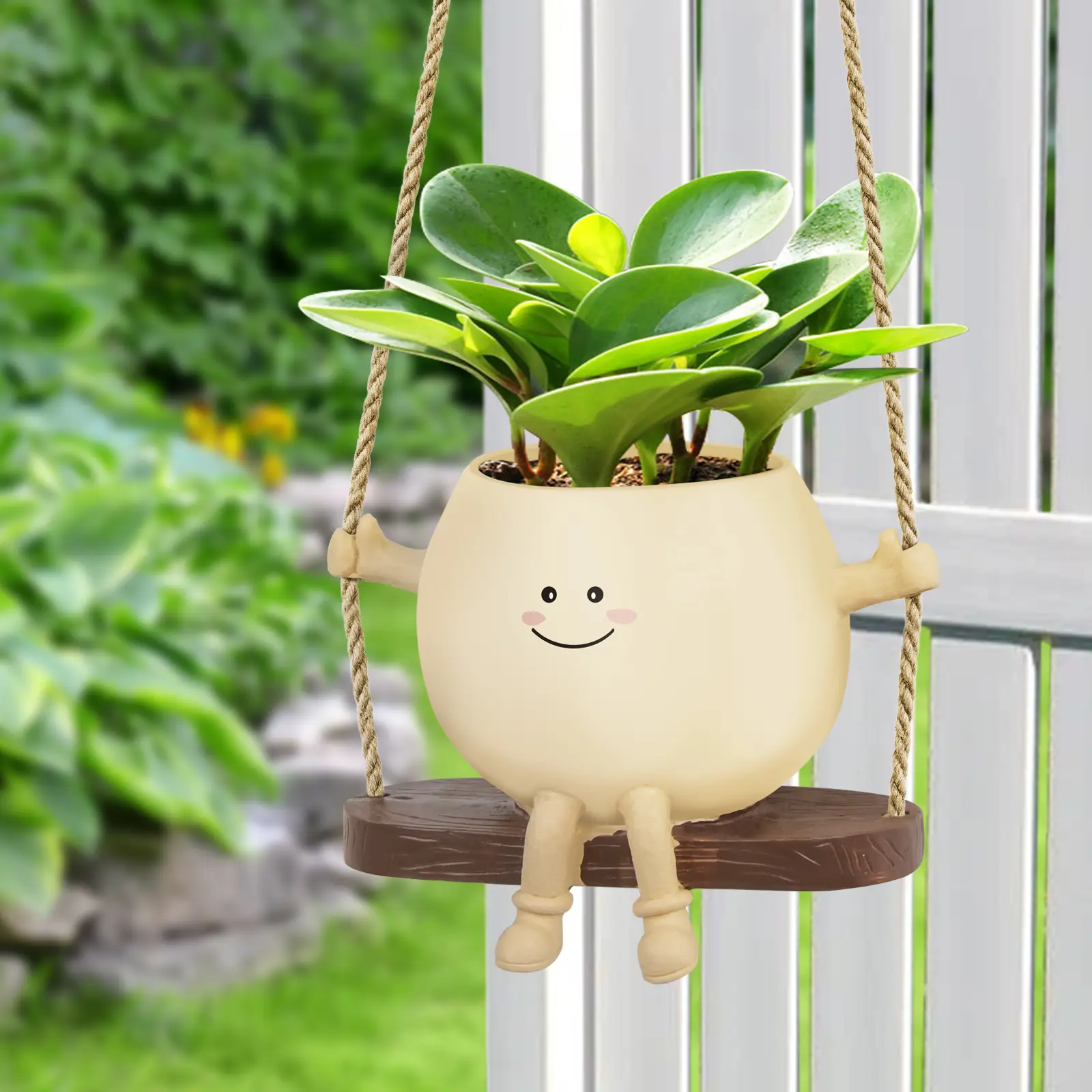 Cute Hanging Plant Pot with Smiley Face Design, High-Quality Resin, Drainage Holes, Perfect for Indoor & Outdoor Decoration, DIY Fun for Home & Garden