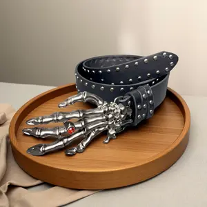Direct from the manufacturer: Trendy punk studded belt with unique skull design, youth Y2K snap-on casual accessory waist belt