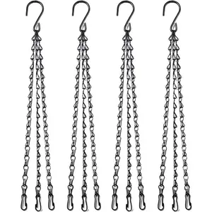 4pcs 18 inch Black Hanging Basket Chain with Hooks Replacement Hanger for Flower Plant Pots Bird Feeders Planters Lanterns and Ornaments
