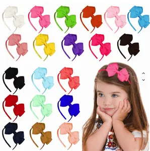 Solid Color Grosgrain Ribbon Bow Headbands 4-Inch Double-Layer Hair Accessories for Girls Elegant Simple Design Versatile Everyday Wear Multiple Colors