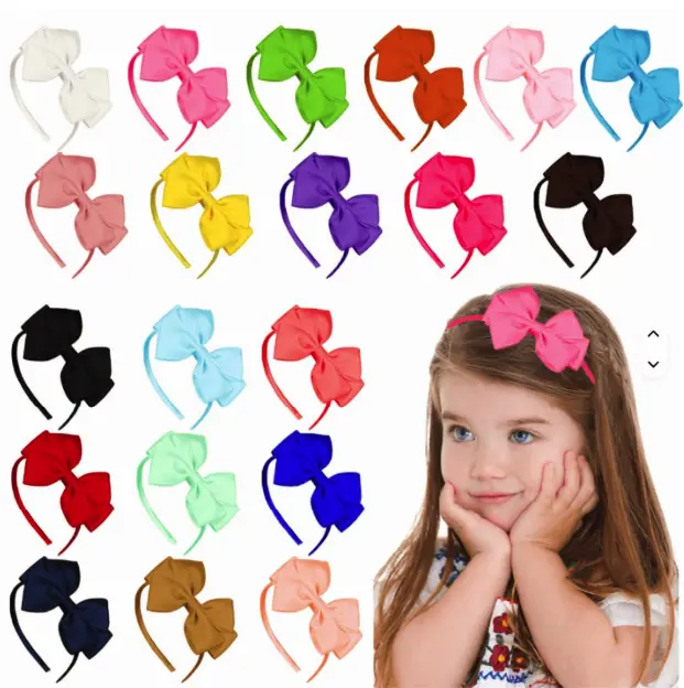 Solid Color Grosgrain Ribbon Bow Headbands 4-Inch Double-Layer Hair Accessories for Girls Elegant Simple Design Versatile Everyday Wear Multiple Colors