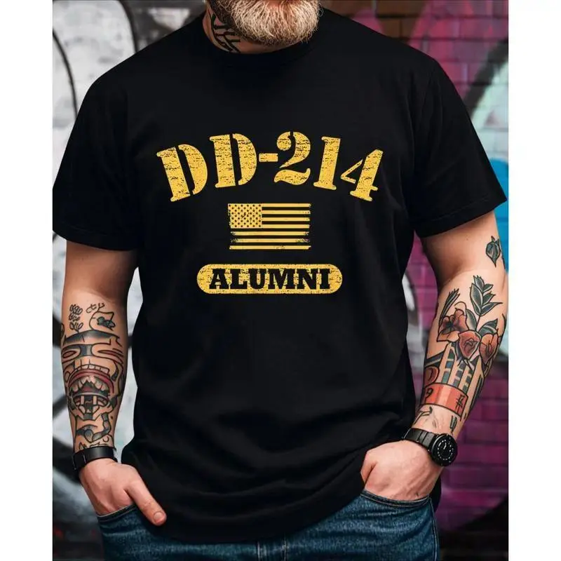 Vintage DD-214 Alumni American Flag T-Shirt, Patriotic Veteran Graphic Tee, Unisex Casual Top, Breathable & Loose Fit, S-3XL