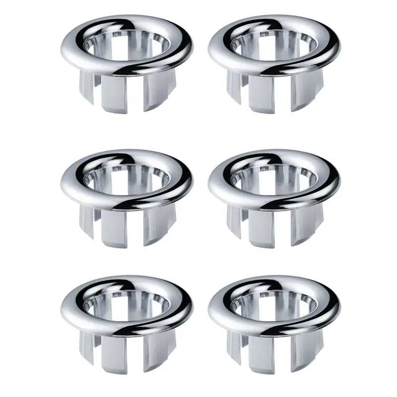 WOWOW 6-Piece Round Chrome Finish Bathroom Sink Overflow Ring Trim Cover Insert Cap, ABS Plastic Bathroom Fixture Accessories with 22mm/0.86in Hole, Strong Corrosion Resistance, Resists Fading Over Time, 3-Year Replacement Warranty for Indoor Bath