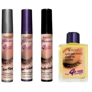 Viral! Prosa Mascara + Oil Set of 4 Piece Bundle Set - Waterproof Makeup - Alargadora + Volumen + Efecto Extensiones + Aceite Pestanas