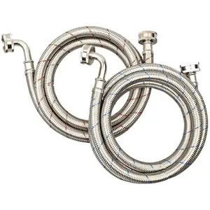 10FT Stainless Steel Washing Machine Hoses with 90  Elbows,2 Pack Red and Blue Washer Hoses,Burst Proof Hot & Cold Water Connection Inlet Washer  Lines