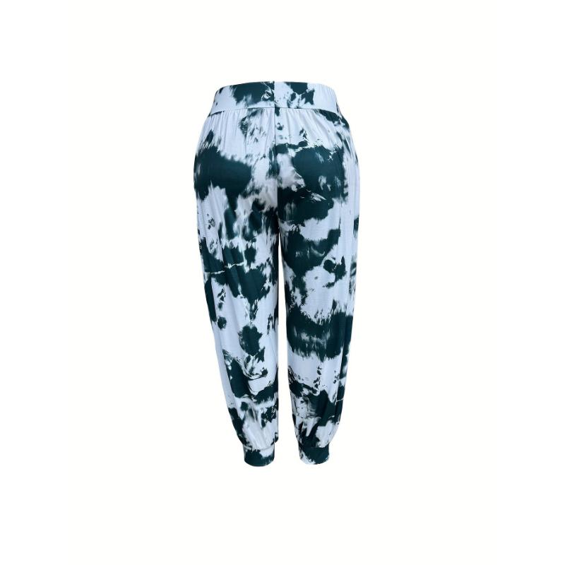 Plus Size Tie Dye Print Baggy Joggers, Casual Elastic Waist Pants For Spring & Summer, Women's Plus Size Clothing