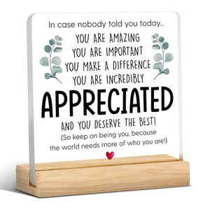 Inspirational Quote Pattern Acrylic Desktop Plaque, 1 Count Creative Wooden Base Decorative Plaque, Desktop Decoration for Home Office