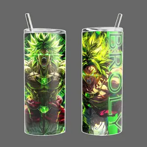 Broly Stainless Steel Insulated Travel Tumbler With Straw 20oz 40oz, Legendary Super Saiyan Anime Full Wrap Design for Dragon Fans
