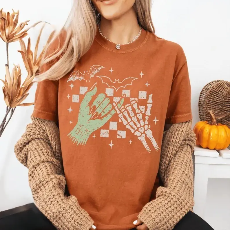 Comfort Colors Halloween Skeleton Hands Tee, Wicked Hands Couples Shirt, Spooky Season Retro Fall Halloween Shirt, Scary Gift for Couples