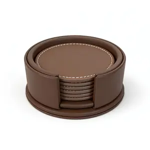 Premium Leather Coaster Set - Waterproof & Heat Insulation, Classic Design, Durable & Long-Lasting, Includes Storage Caddy, Perfect for Home Bar or Dining Table - Drinkware