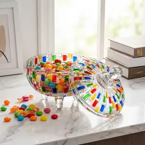 Glass Candy Box, Hand-Painted Crystal Food Storage Jar with Lid, Decorative Candy Bowl, Jewelry Storage Container, Luxurious Appetizer Server for Cookies, Nuts, Chocolates outdoorfun