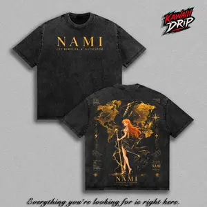 Nami Weather Witch One Pieceee Anime Graphic T-Shirt, Clima Tact Navigator Vintage Washed Tee, Straw Hat Crew Oversized Manga Streetwear Shirt