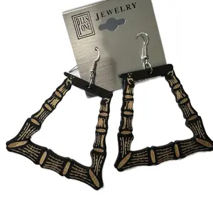 2.5" Wood Triangle Bamboo Look Fashion Earrings 3 colors