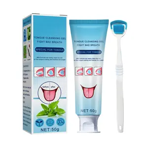 Tongue Cleaning Gel & Tongue Brush, For Cleaner Mouth Reduce Bad Breath, Mint & Sorbose Formula, Gentle  Easy 3-Step Oral Care Tool, Tongue Clener