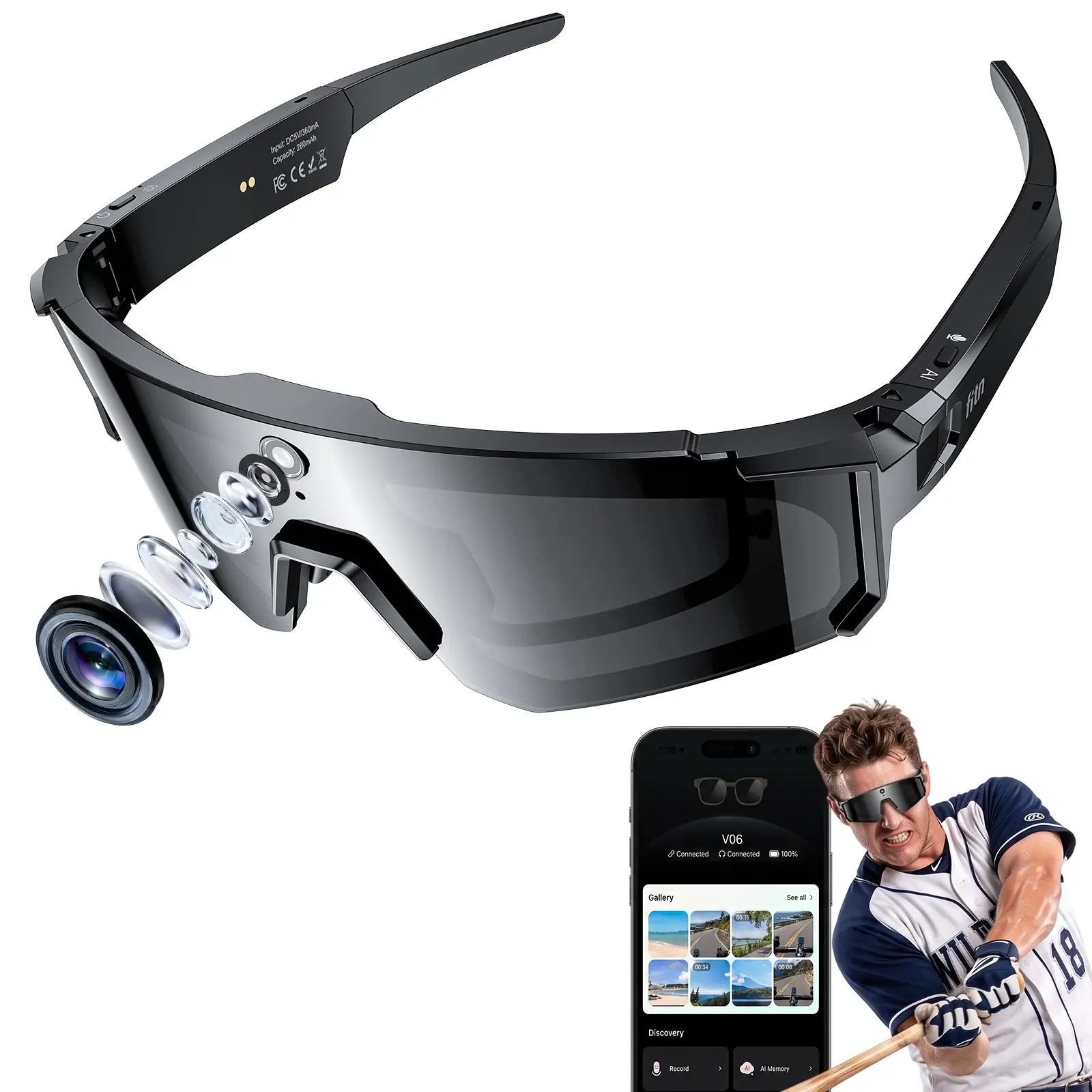 AI Smart Glasses with Camera, Video Recording, Real-Time Voice Translator, Open-Ear Audio, Bluetooth & Voice Assistant, Wearable Camera Sunglasses for Sports Multifunctional Audio Sunglasses Sunglasses With Cameras