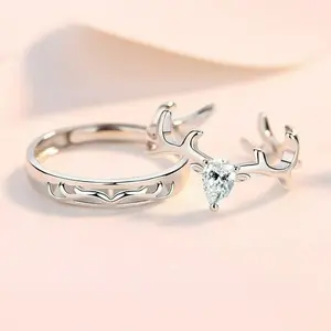 2pcs Sterling Silver Deer Antler Matching Open Couple Rings